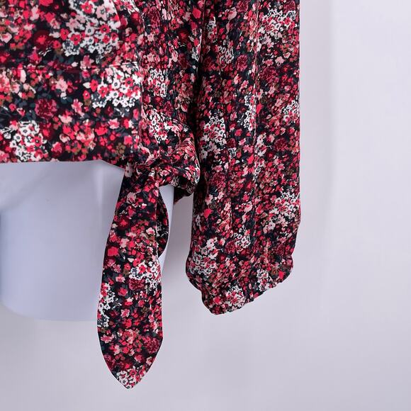 Loft Outlet Sz S Pink Floral Long Sleeve Faux Wrap Top Shirt V Neck Bottom Tie - Picture 4 of 7